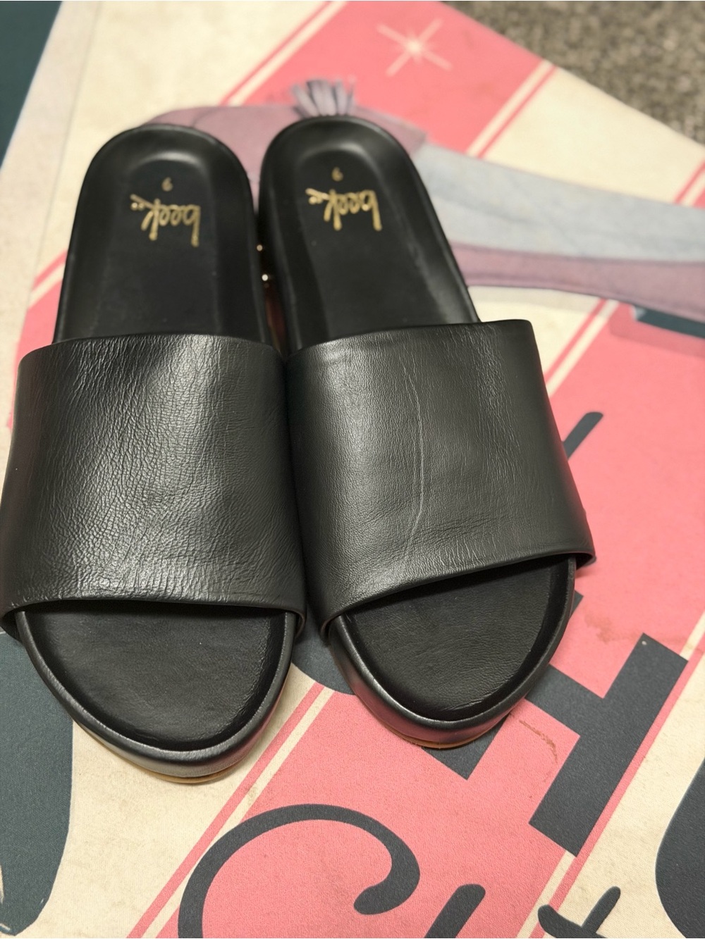 beek Black Wide Strap Slide Sandals